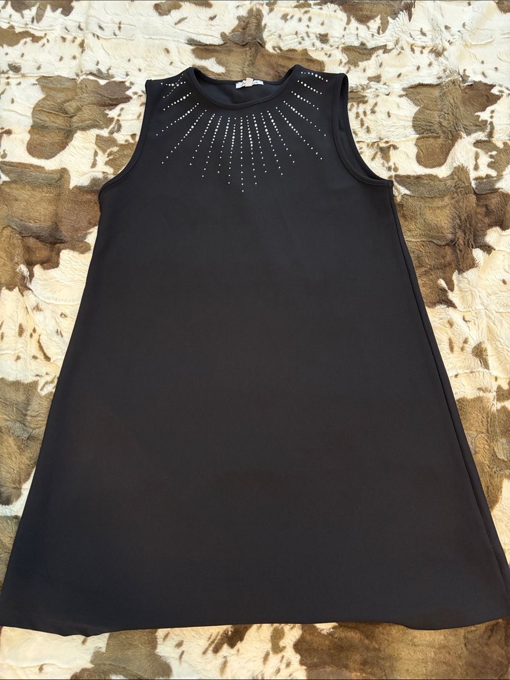 white birch Black Sleeveless Midi Dress with Rhinestone Sunburst